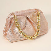 BLING STUDDED CHUNKY CHAIN STRAP ACCENTED EVENING CLUTCH BAG/ CROSSBODY BAG